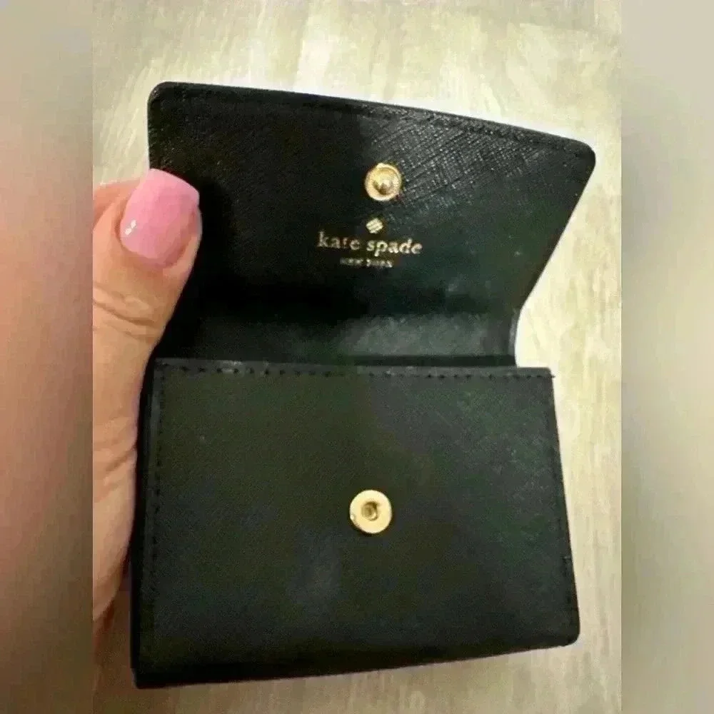 Kate Spade New York Black Saffiano Leather Trifold Wallet Coin Purse Snap